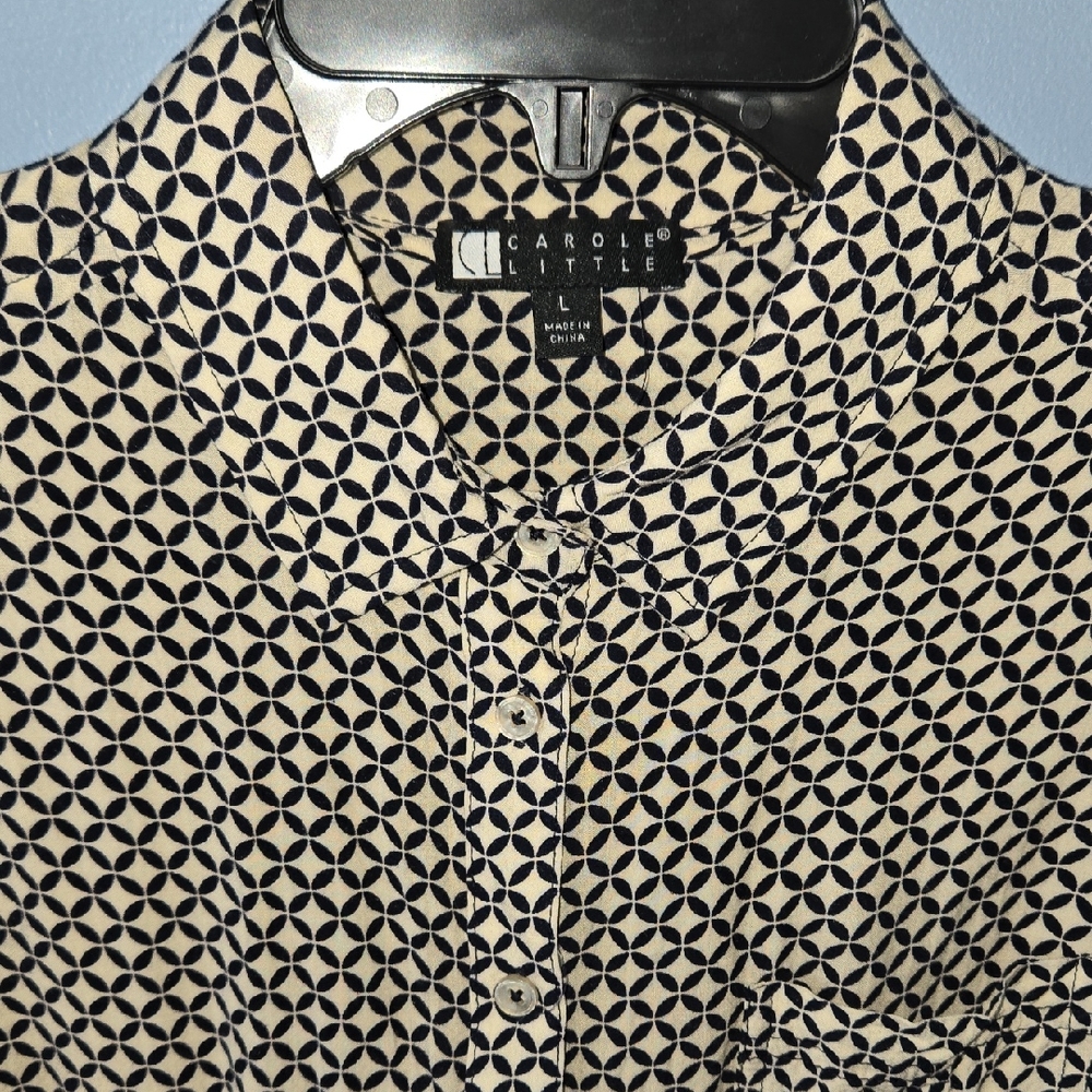Carole Little Navy and Cream Geometric Blouse